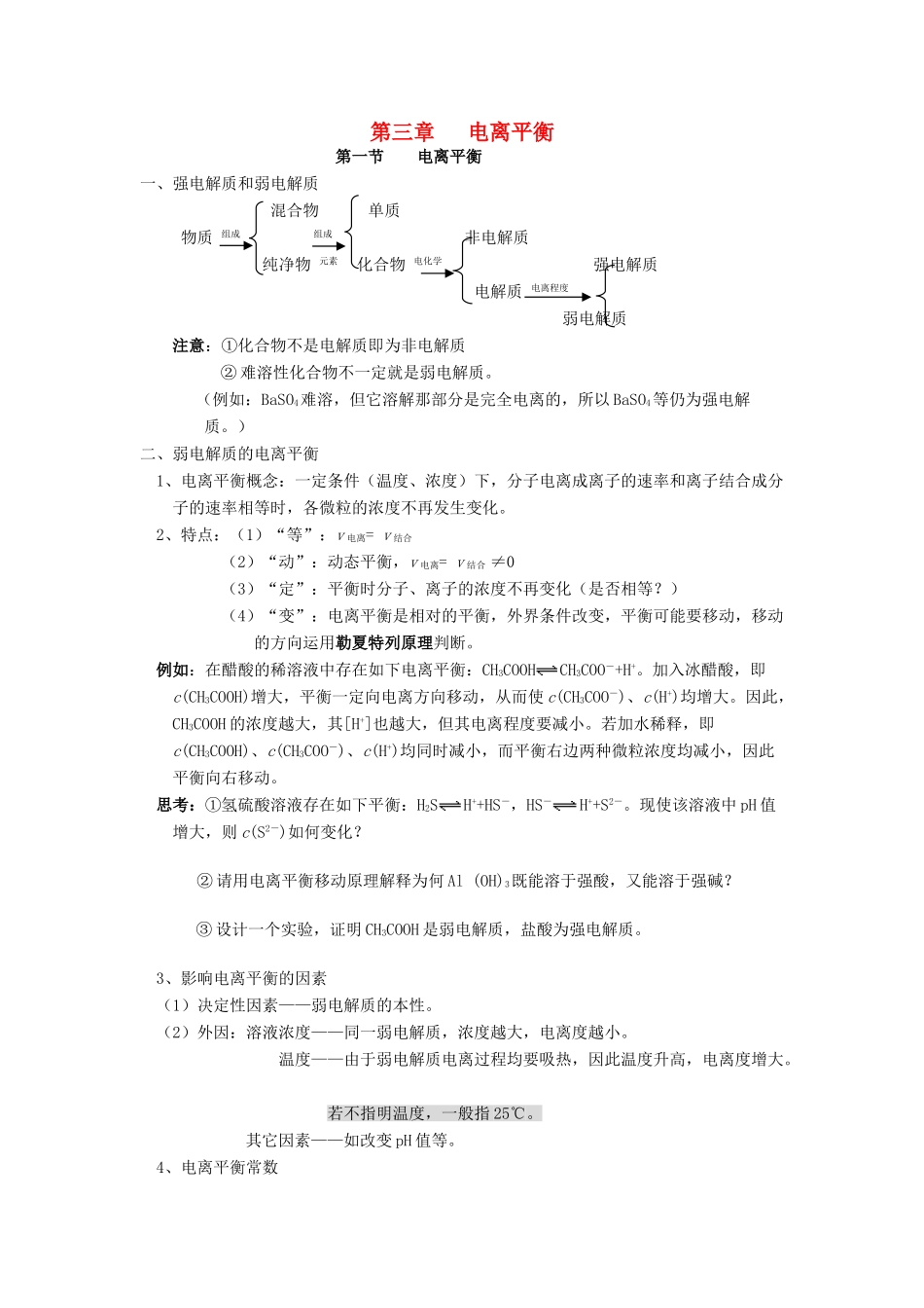 高中化学总复习《电离平衡》教学案 苏教版-苏教版高中全册化学教学案_第1页