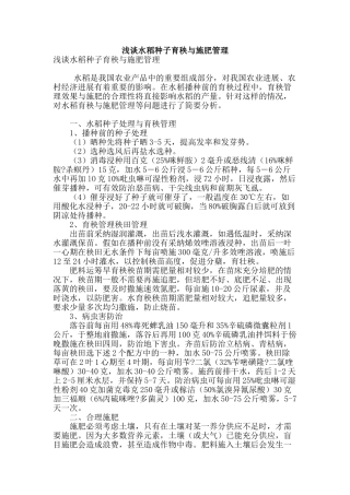 浅谈水稻种子育秧与施肥管理