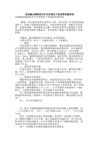 浅谈输水隧洞竖井在冷冻情况下砼浇筑质量控制