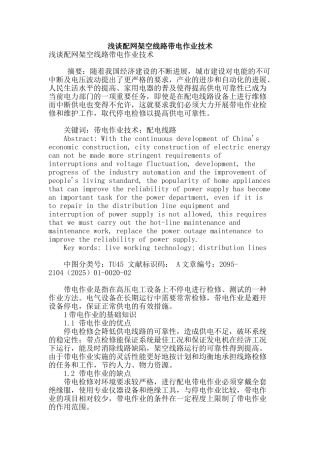 浅谈配网架空线路带电作业技术
