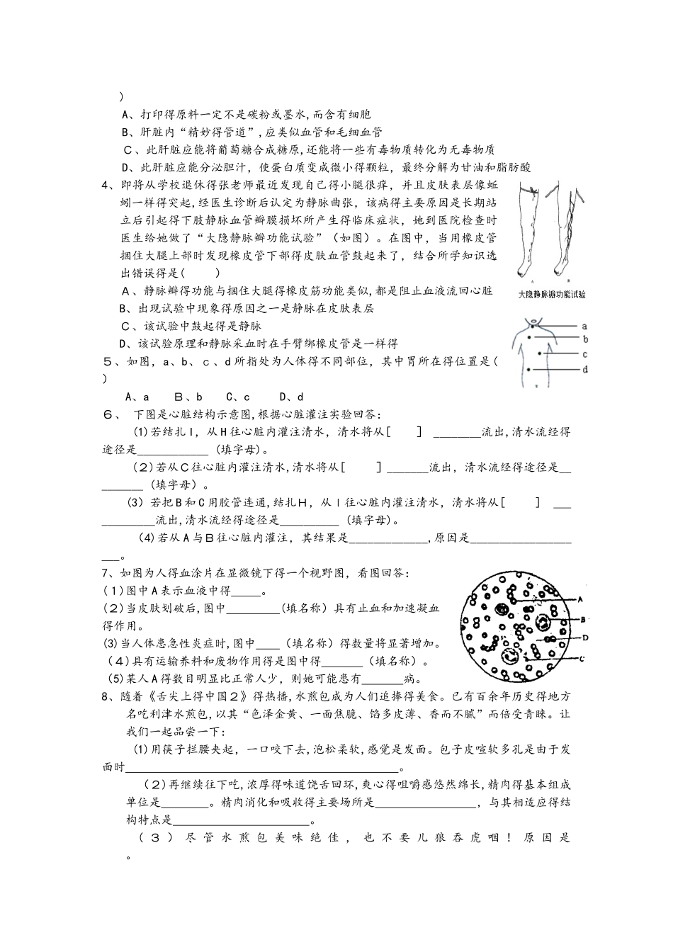浙教版九年级上册科学  消化与循环系统  复习讲义_第3页