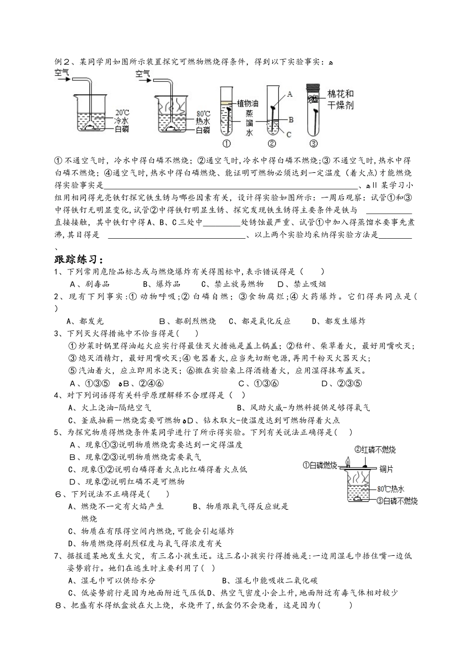浙教版八年级下册科学第八讲燃烧与氧化  学案_第2页