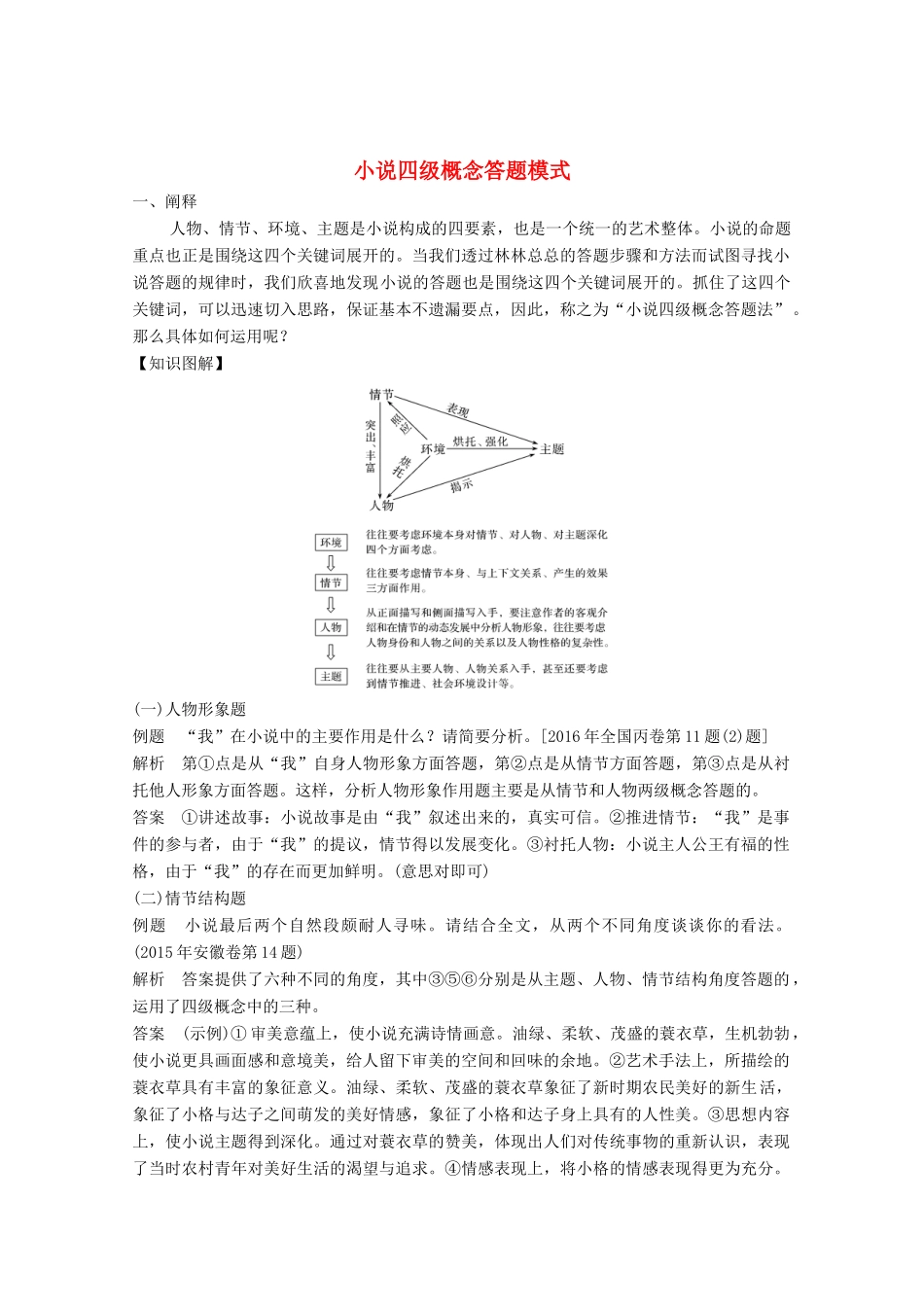 高考语文一轮复习 小说阅读 微专题 小说四级概念答题模式教学案-人教版高三全册语文教学案_第1页