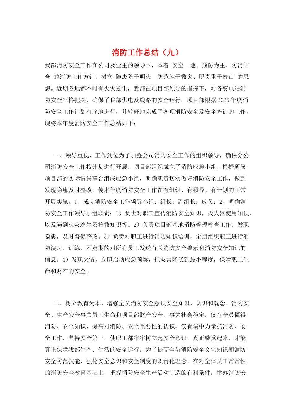 消防工作总结(九)_第1页