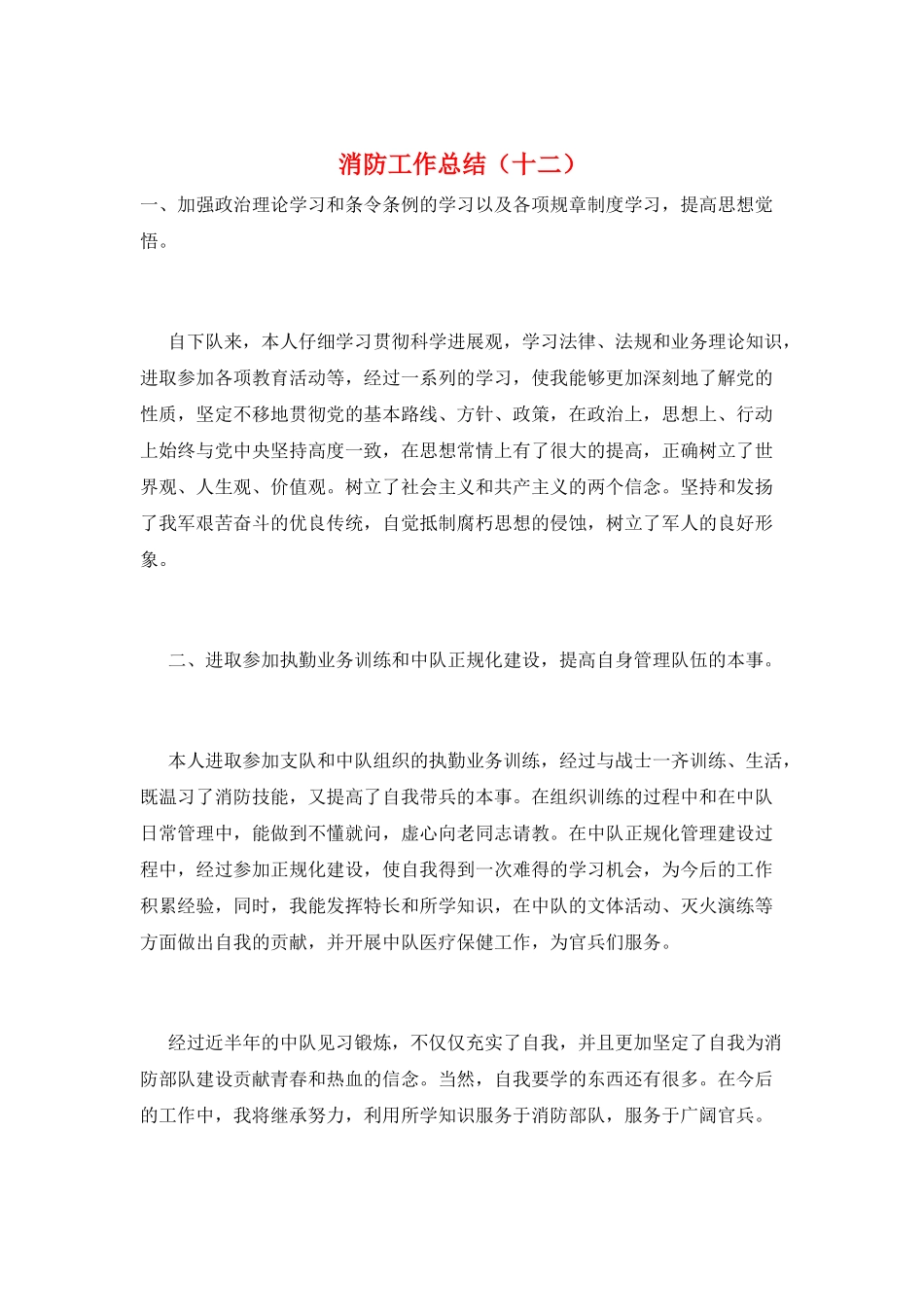 消防工作总结(十二)_第1页