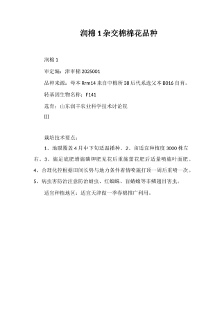 润棉1号杂交棉棉花品种