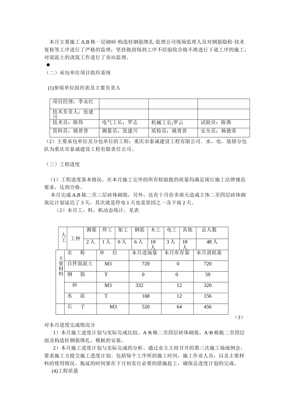 涪陵区十七中学校A—B栋学生宿舍工程监理月报_第2页