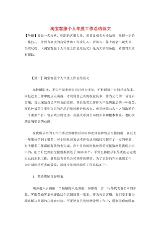 淘宝客服个人年度工作总结范文