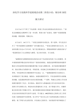 深入学习实践科学发展观活动第二阶段小结：细分析-深挖掘大研讨