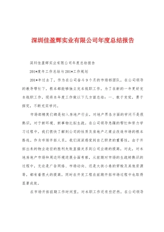 深圳佳盈辉实业有限公司年度总结报告