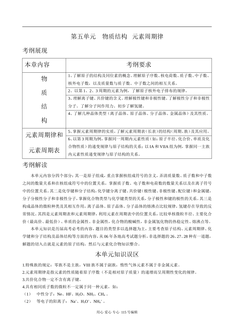 高中化学物质结构元素周期律(原子结构、元素周期律、化学键分子结构、晶体结构)人教版_第1页