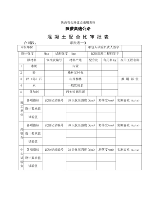 混凝土配合比审批表