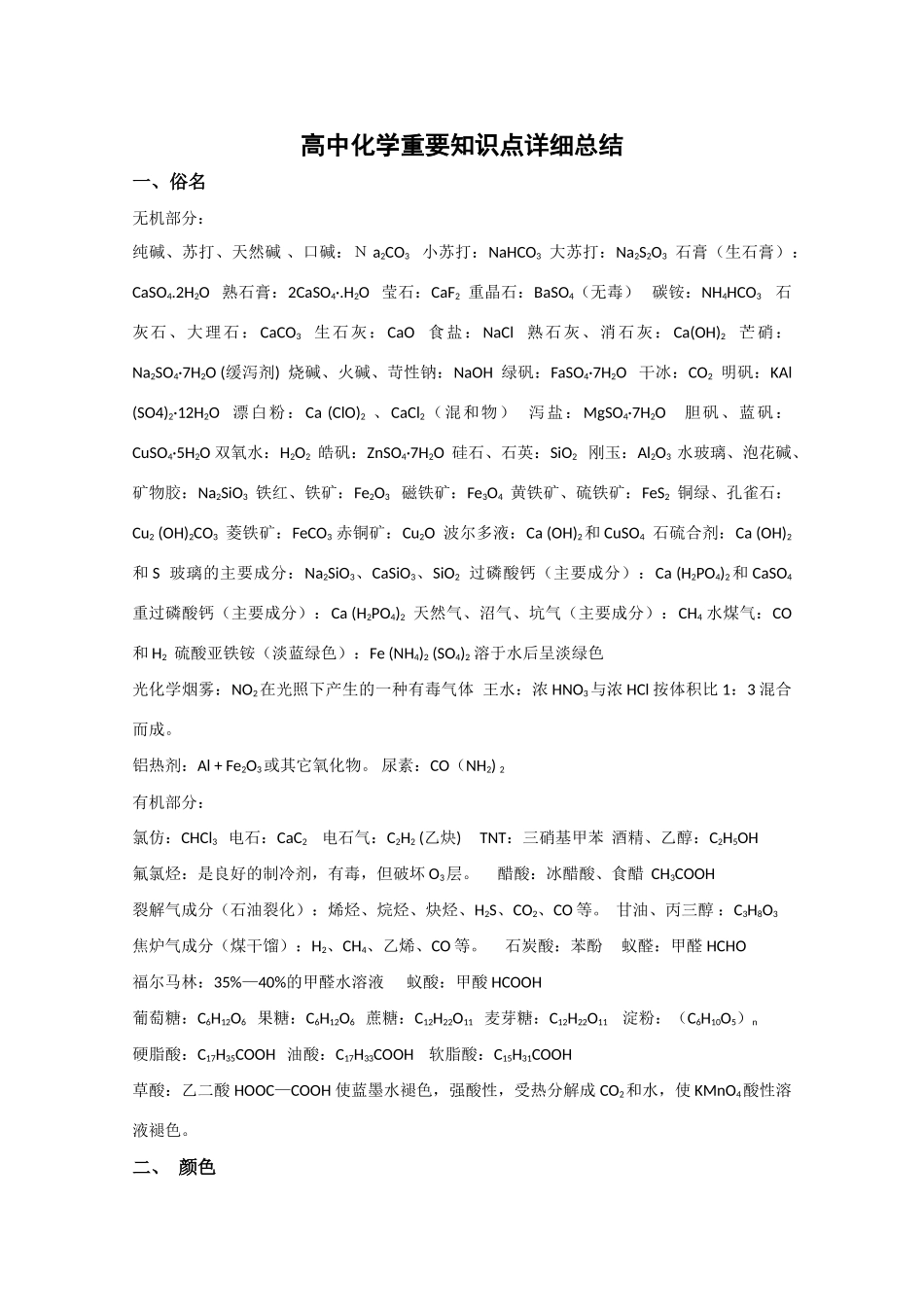 高中化学重要知识点详细总结素材 新人教版_第1页