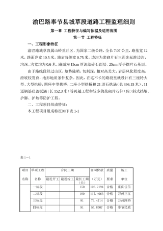 渝巴路奉节县城草段道路工程监理细则