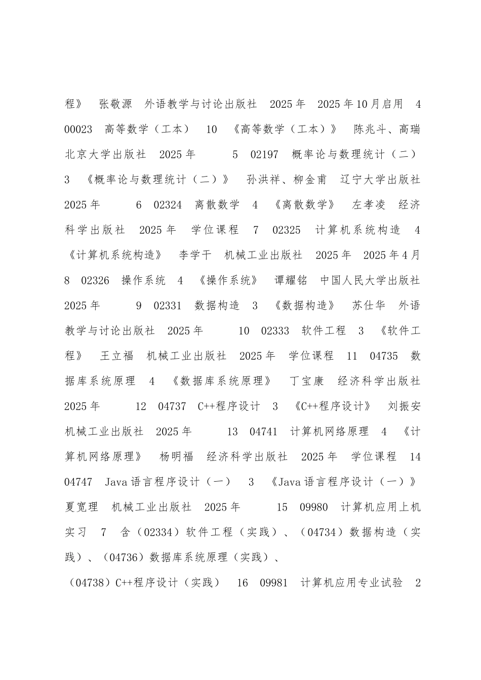湖北2025年自考计算机及应用考试计划_第2页