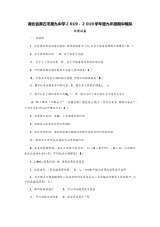 湖北省黄石市第九中学度九年级期中化学模拟（含答案）