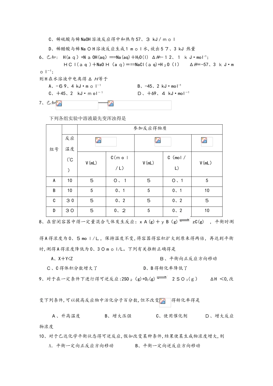 湖南省长沙市铁路一中高二化学第一次阶段性测试试题_第2页