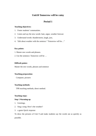 湘少版六下《Unit-10-Tomorrow-will-be-rainy》教案之一