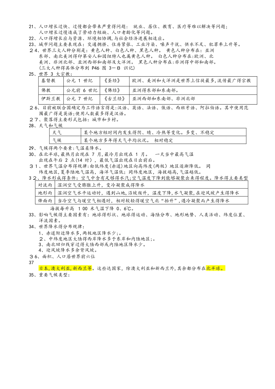 湘教版地理七年级上册复习提纲word版_第2页