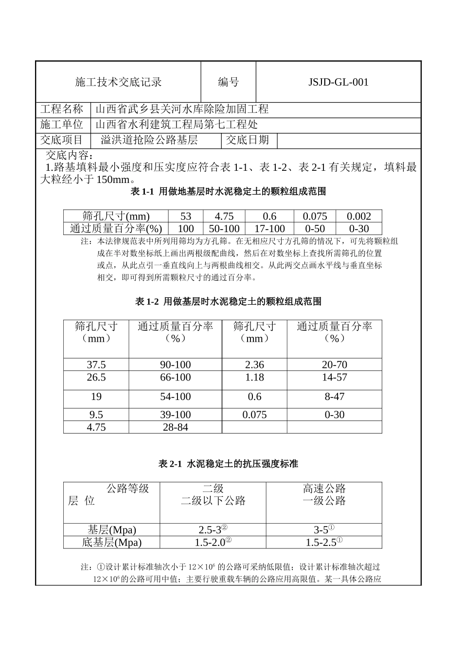 溢洪道抢险公路基层施工技术交底_第1页