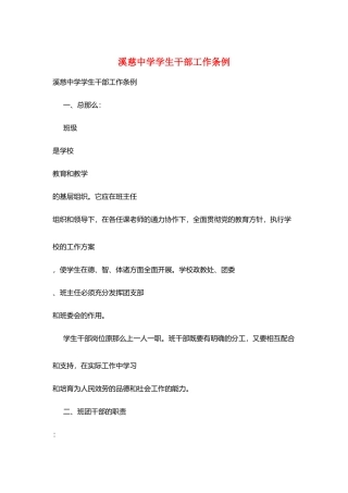 溪慈中学学生干部工作条例