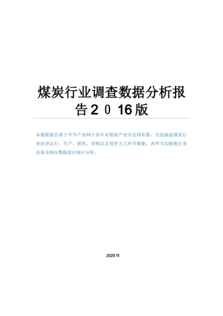 煤炭行业调查数据分析报告2025版
