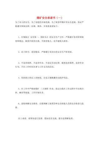 煤矿安全承诺书(一)