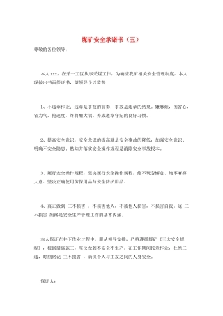 煤矿安全承诺书(五)