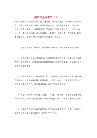 煤矿安全承诺书(十一)