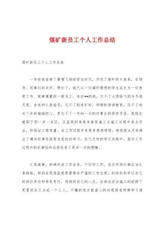 煤矿新员工个人工作总结