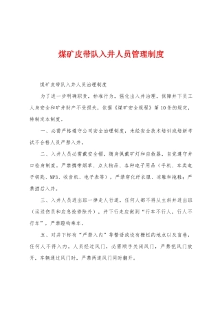 煤矿皮带队入井人员管理制度