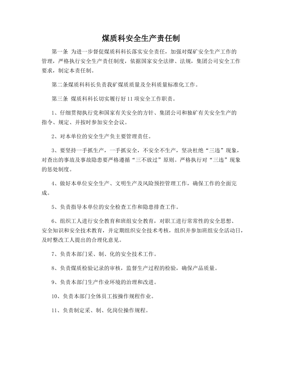 煤质科安全生产责任制_第1页