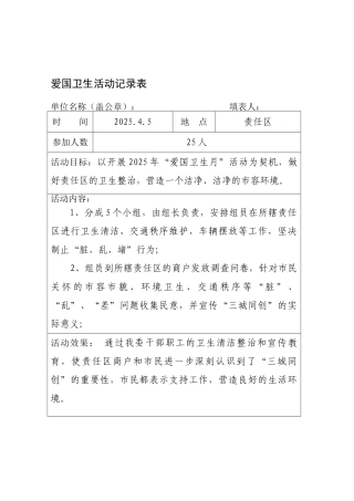 爱国卫生工作和创卫活动记录