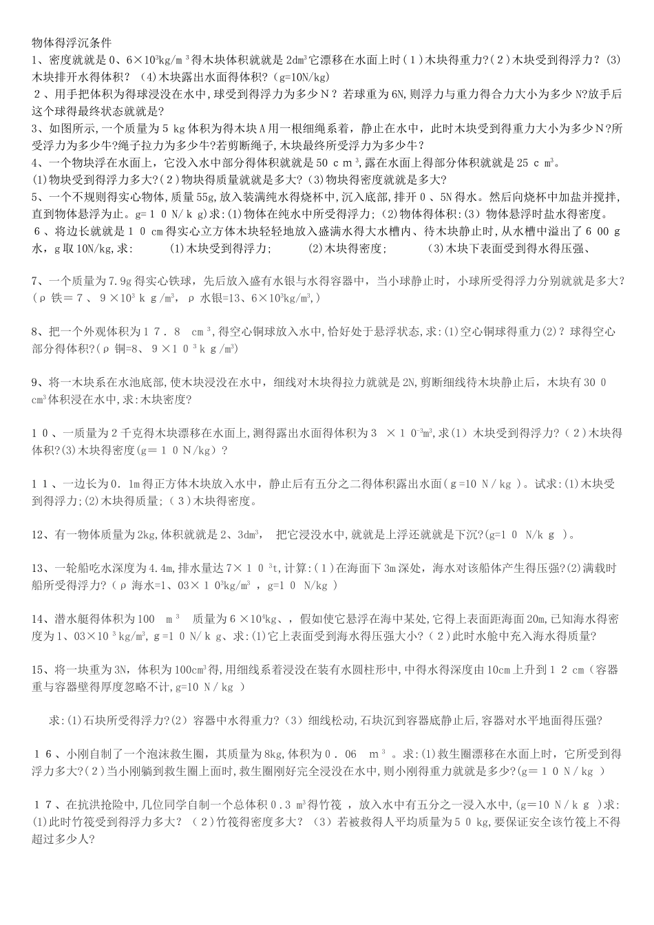 物体的浮沉条件计算题_第1页