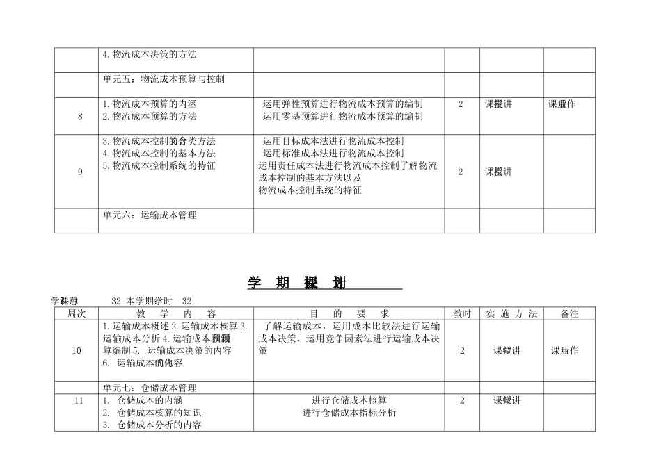 物流成本管理授课计划授课计划-课程整体设计-教学计划-教学日历_第3页