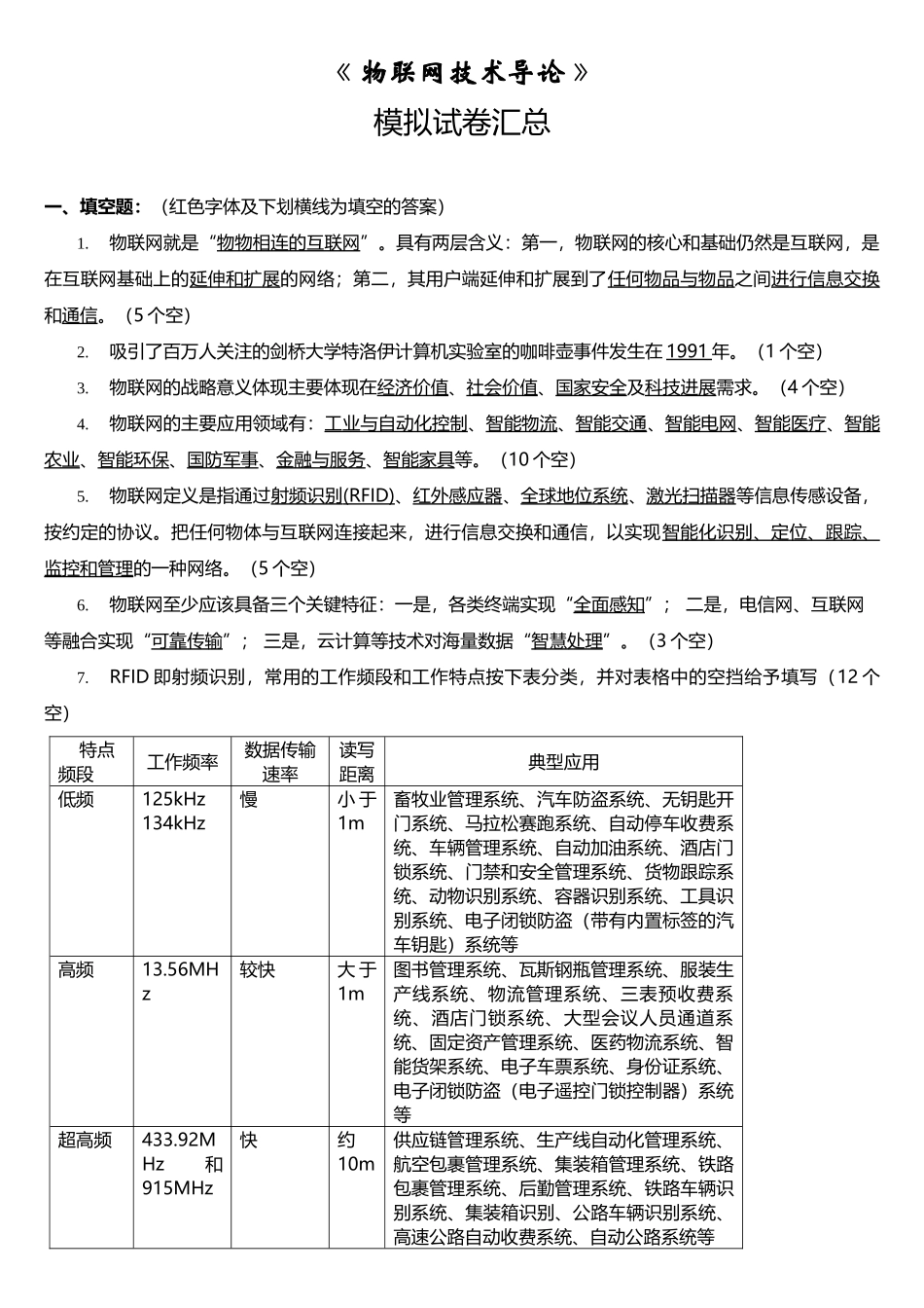 物联网技术导论模拟试题汇总_第1页