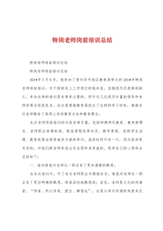 特岗教师岗前培训总结