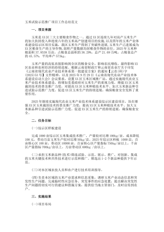 玉米试验示范推广项目工作总结