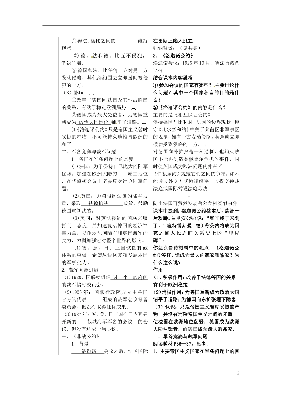 高中历史 专题二 第2节 火山上的短暂稳定教案 人民版选修3-人民版高二选修3历史教案_第2页