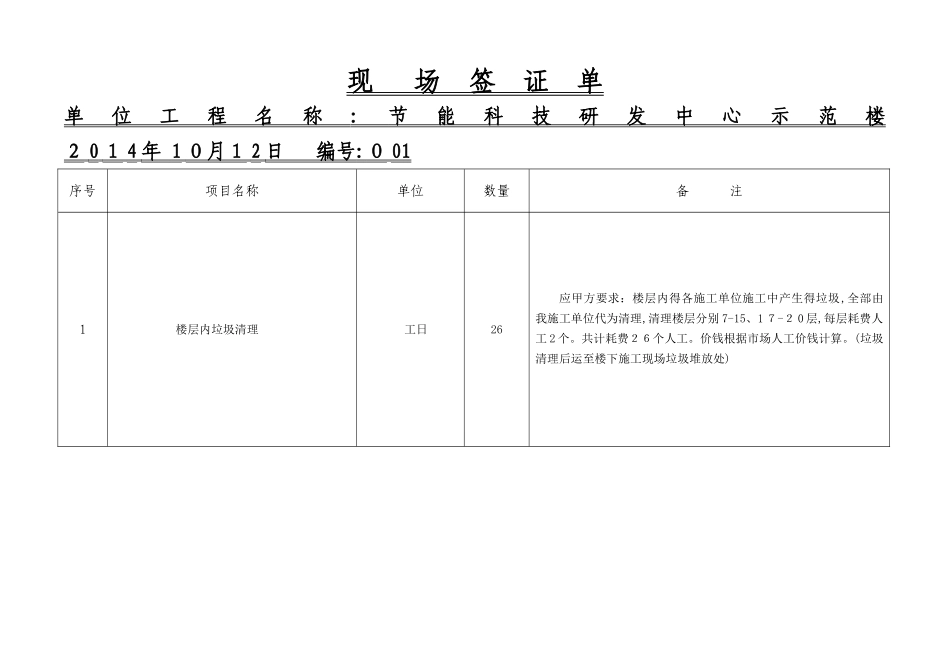 现场签证单--装饰_第1页