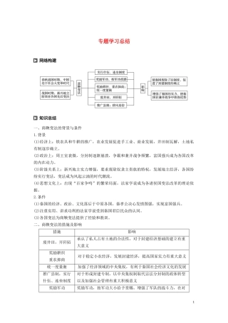 高中历史 专题二 商鞅变法专题学习总结讲义 人民版选修1-人民版高二选修1历史教案