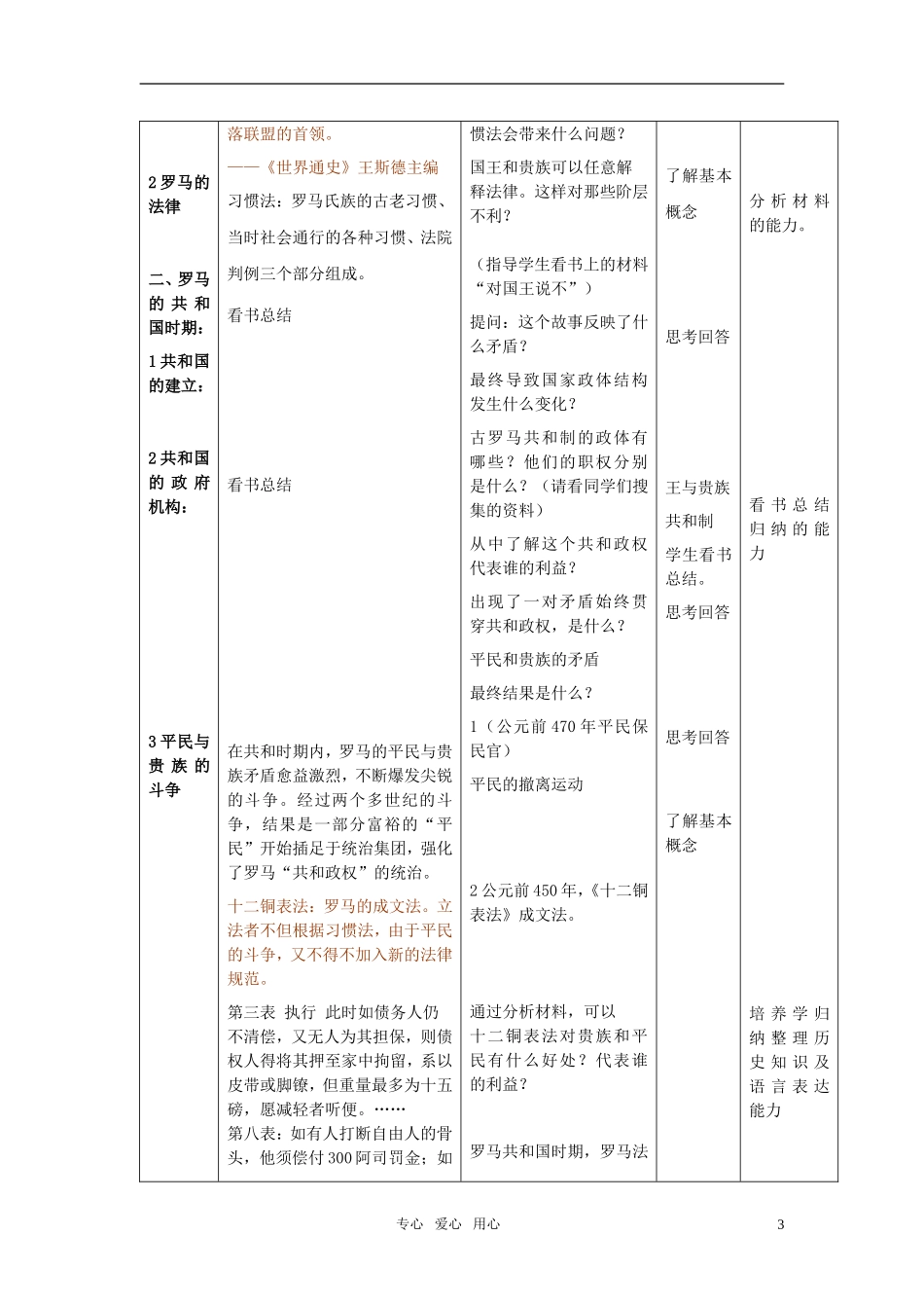 高中历史 《古罗马的政制与法律》教案5 岳麓版必修1_第3页