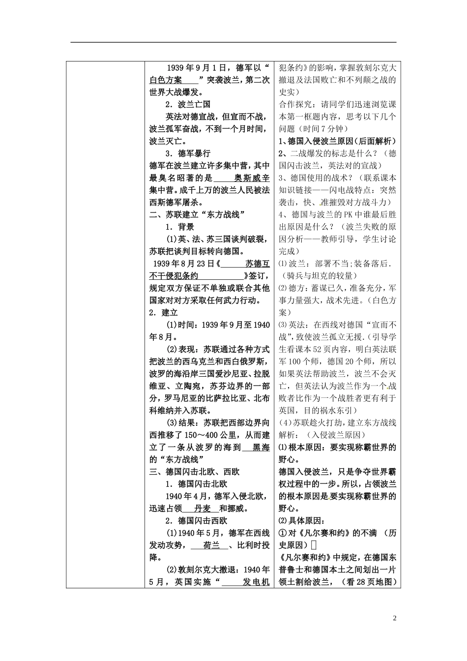 高中历史 专题三 第2节 第二次世界大战的爆发教案 人民版选修3-人民版高二选修3历史教案_第2页