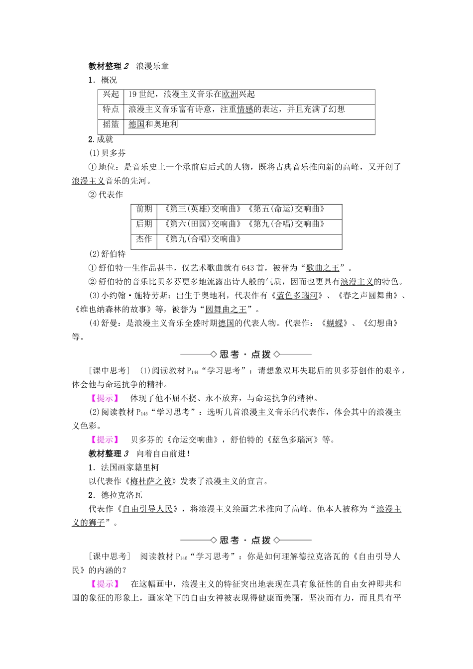 高中历史 专题8 19世纪以来的文学艺术 1 工业革命时代的浪漫情怀教案 人民版必修3-人民版高二必修3历史教案_第2页