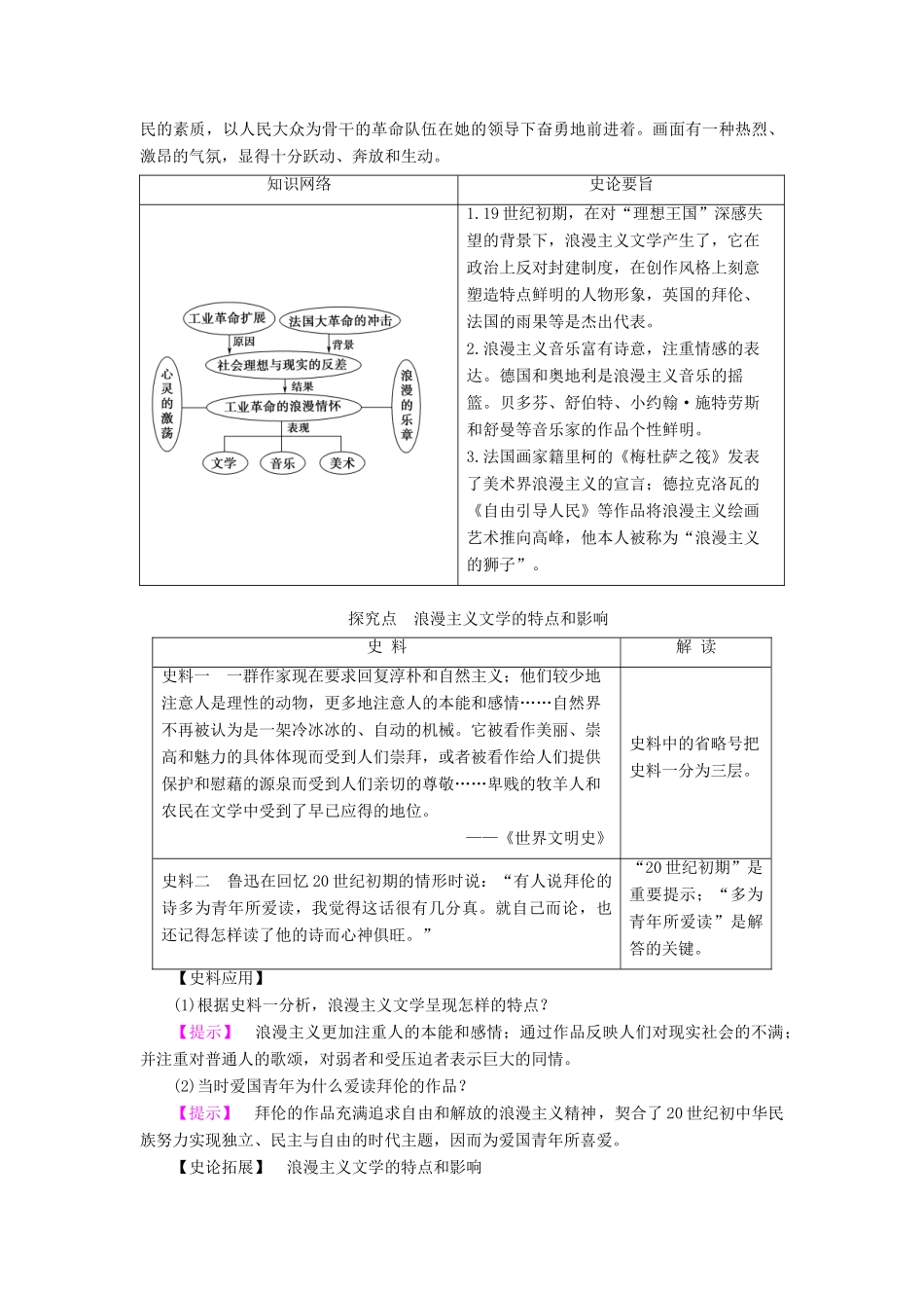 高中历史 专题8 19世纪以来的文学艺术 1 工业革命时代的浪漫情怀教案 人民版必修3-人民版高二必修3历史教案_第3页