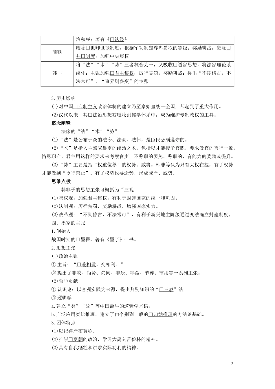 高中历史 专题一 中国传统文化主流思想的演变 第1课 百家争鸣讲义 人民版必修3-人民版高二必修3历史教案_第3页