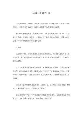 班级工作期中小结