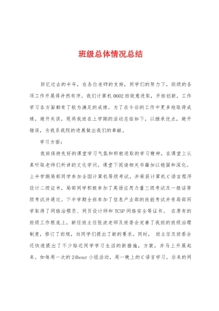 班级总体情况总结