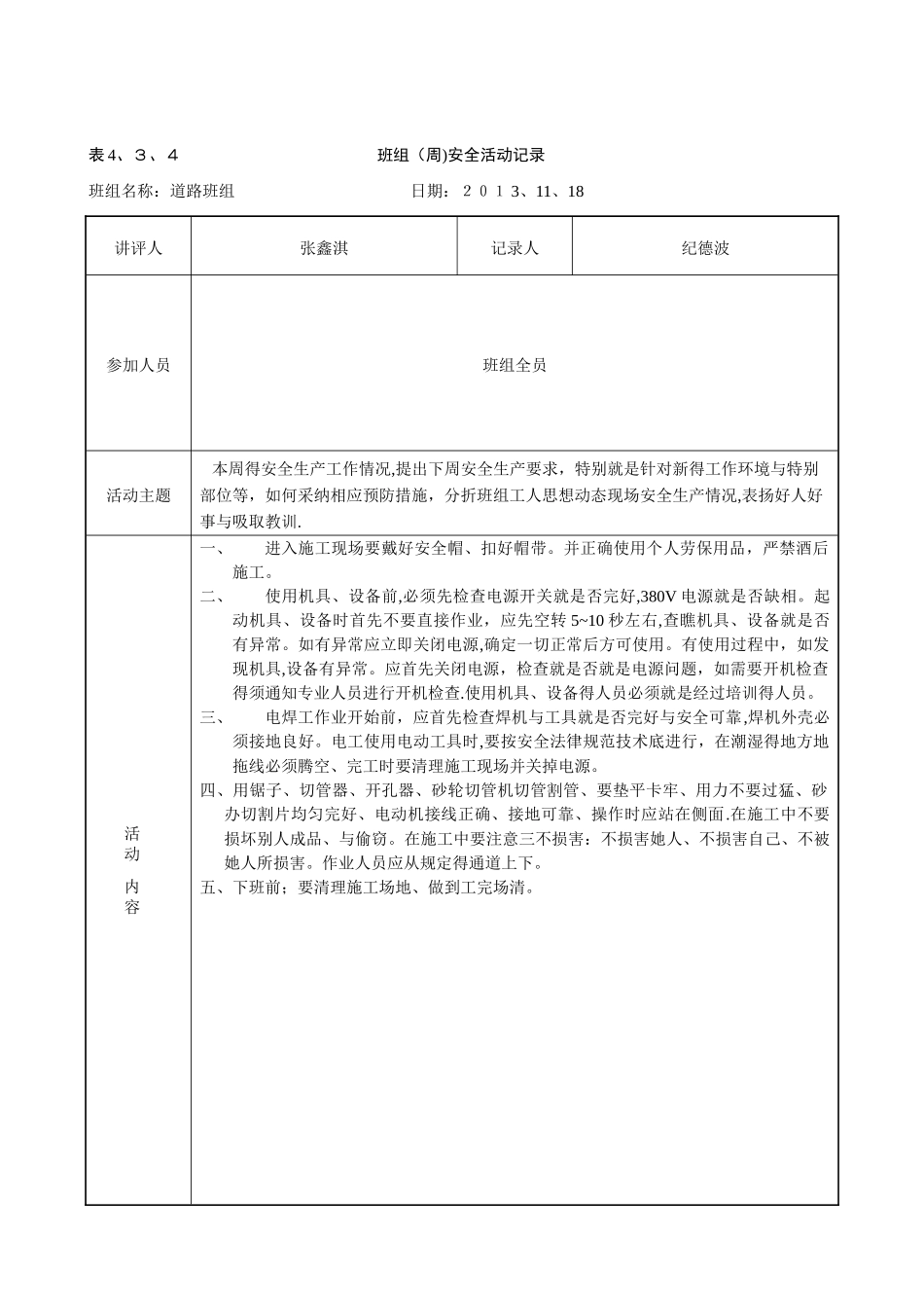 班组周安全活动记录_第2页