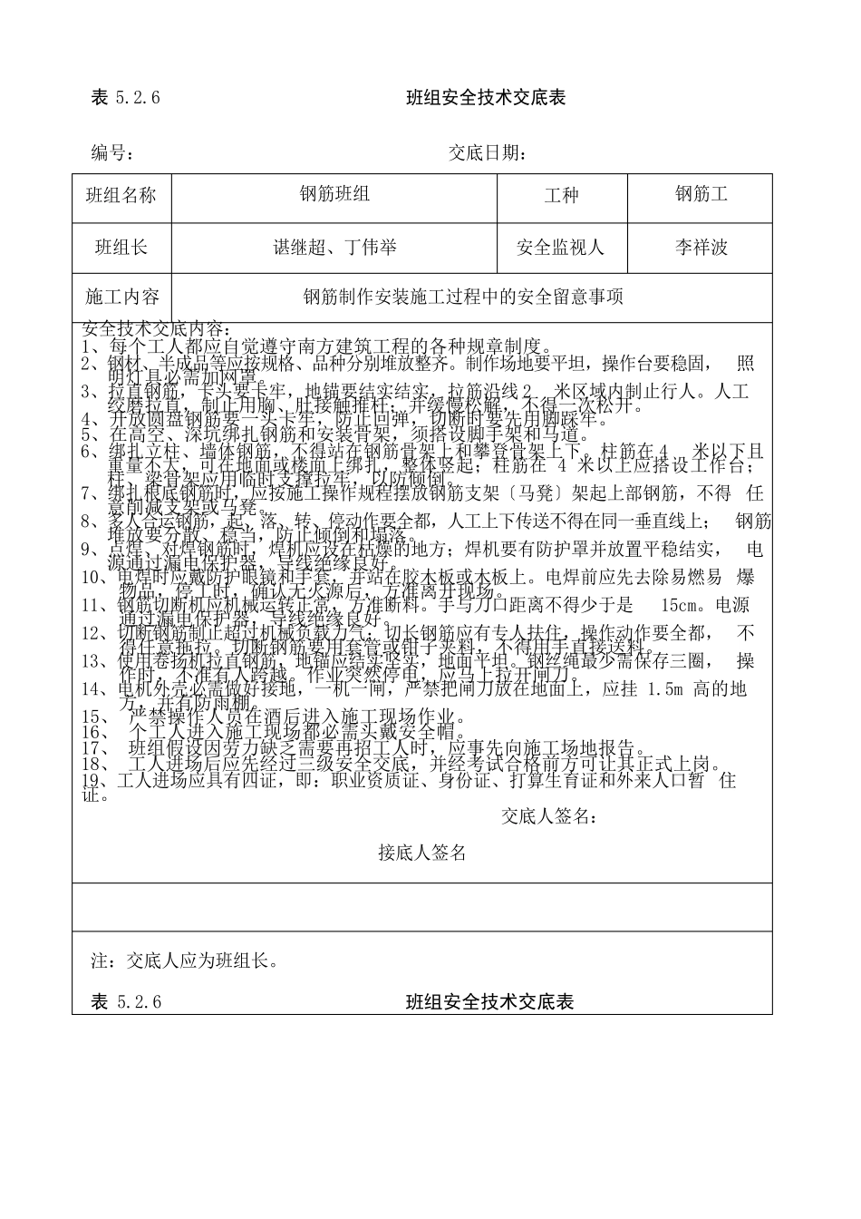 班组安全技术交底表_第2页